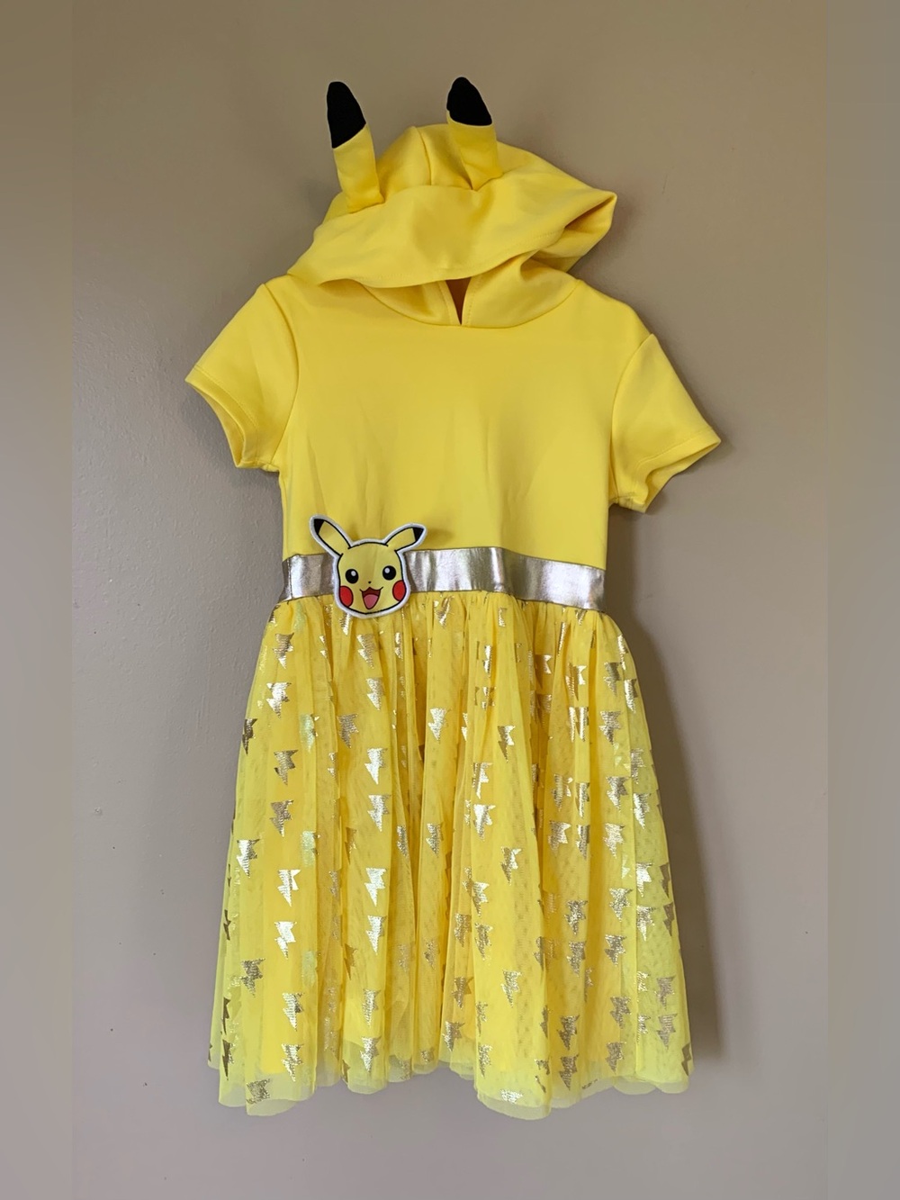 Pokemon Pikachu Costume Girls Small 6/6X Cosplay Short Sleeve Tutu Dress Yellow